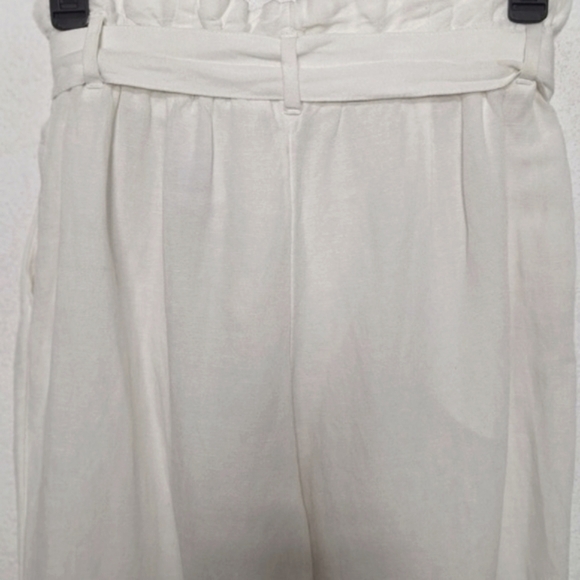 H&M White Linen Blend Paperbag Waist Pants Size 10 - Picture 8 of 11
